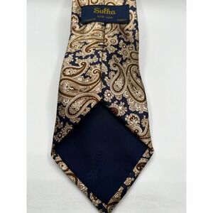 Sulka Mens Silk Tie Navy Blue Brown Tan Paisley Classic Luxury Necktie France